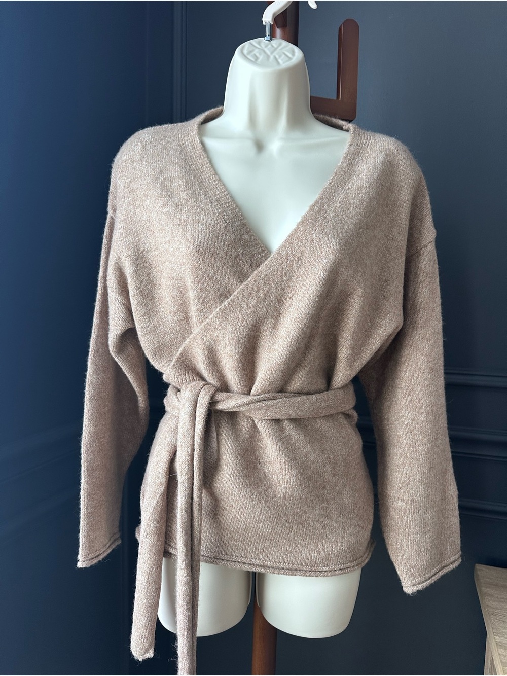 FASHION CLOTHING Cozy Wrap Belted Sweater - Taupe XS